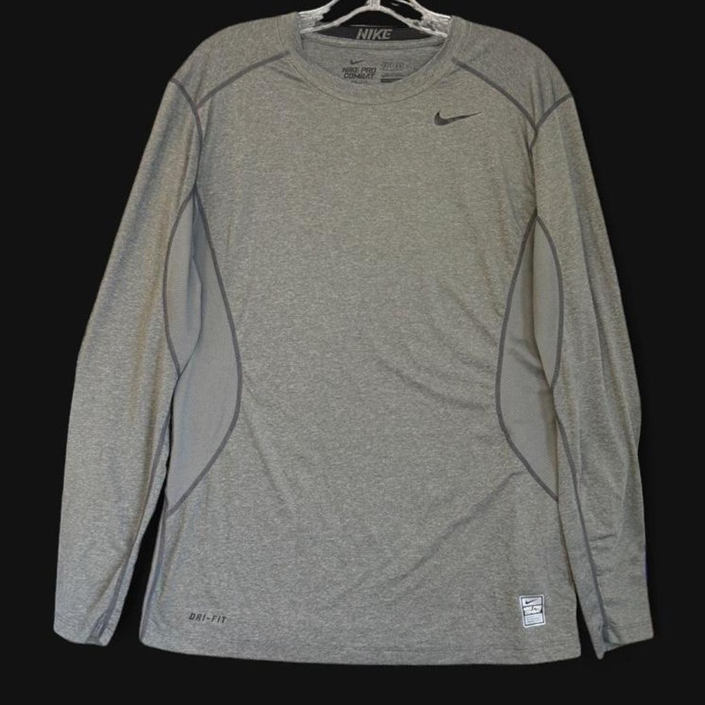 Nike Pro Combat Dri-FIT Fitted Long Sleeve Shirt Men's Medium Grey Athletic